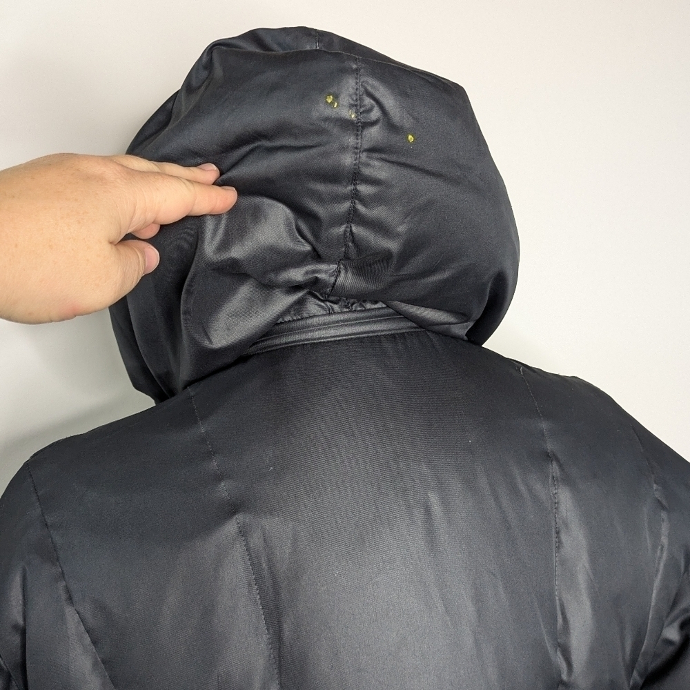 Kappa black goose down filled mid length winter hooded puffer coat L - Picture 7 of 16